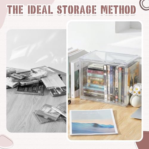 CroBlissful 2 Pack Stackable Clear Plastic CD/DVD Organizers Dustproof Magnetic Flip Cover Jewel Case Holders Media Storage Organizers Holds up to 40 CD Cases Per Organizer or 30 DVD Cases