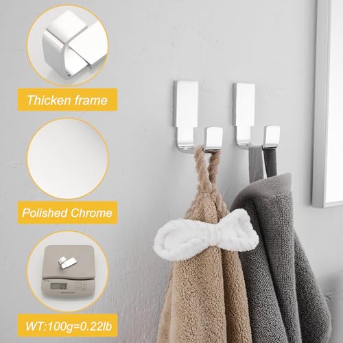 BESy Brass Clothes Hook Single Towel Hook for Bathroom Kitchen Garage Square Style Robe Hooks Coat and Hat Hook, Wall Mounted with Screws, Two Packs, Polished Chrome - color: Polished Chrome, size: 2 Pack