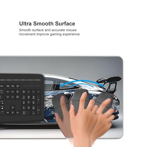 XXL Gaming Mouse Pad, Great Wave Racing Car Design, Non-Slip Rubber Base, Ultra Smooth Surface, Rectangular, 35.4 x 15.7 Inches - color: Great Wave Racing Car
