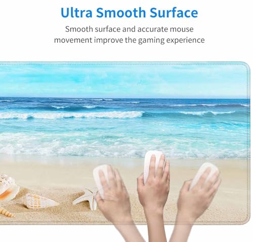 Gaming Mouse Pad, Large Non-Slip Rubber Base Mousepad, Keyboard Mouse Mat, Desk Pad with Stitched Edges, 31.5x15.7inch, Beach with Shells in the Sand - color: Beach With Shells in the Sand, size: 31.5L x 15.7W inches