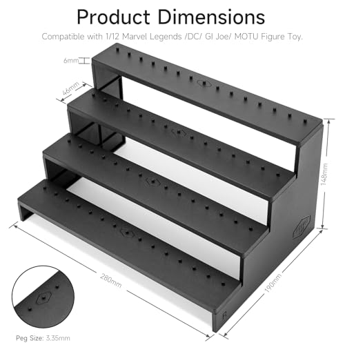 6 inch Acrylic Riser Display Shelf,Clear Action Figures Stands With PEG,4 Tier Toy Collectibles Organizer Compatible with 1/12 Scale Action Figure Toy (Fit For 6 inch Figure Toy-Black) - color: Fit For 6 inch Figure Toy-Black