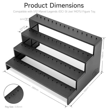 6 inch Acrylic Riser Display Shelf,Clear Action Figures Stands With PEG,4 Tier Toy Collectibles Organizer Compatible with 1/12 Scale Action Figure Toy (Fit For 6 inch Figure Toy-Black) - color: Fit For 6 inch Figure Toy-Black