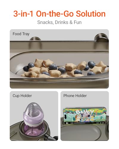 Mamazing 3 in 1 Universal Stroller Snack Tray with Cup & Phone Holder | Stroller Accessory Fits UPPAbaby Vista/Cruz, Nuna TRVL, Ultra Air, Air Lux & More Folds with Stroller for Easy Travel