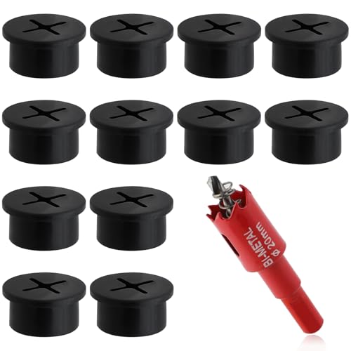 3/4 Inch(20mm) Desk Grommet,13 Pieces Wire Grommet, Desk Hole Cover for Cables with Hole Saw,Plastic Cable Cord Wire Hole Cover for Desk, Table,Cabinet,Countertop and Other Furniture(Black) - size: 3/4IN/20mm Black-Cross