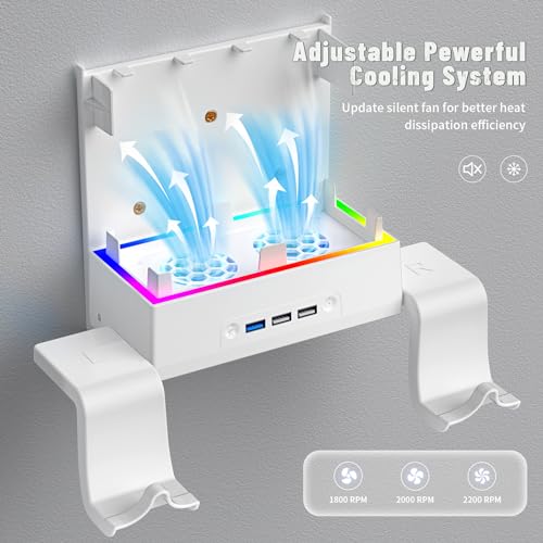 Allnice Wall Mount Cooling Stand for Xbox Series S Accessories, Xbox Series S Wall Mount Vertical Cooling Fan with RGB Light, 3 USB Ports, Adjustable Fans Speed, Controlle Holder