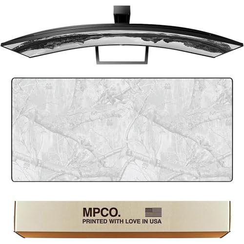 MPCO. Real Tree Large Gaming Desk Pad - 36" x 17" Duraglyde Fabric Edge Snow White – Without Logo Desk Mats - Non-Slip, Washable, Smooth Glide for Precision Gaming & Work - color: Duraglyde Edge Snow White – Without Logo