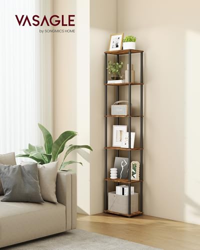 VASAGLE Superfast Toolless Assembly, 6-Tier Shelf for Living Room, Standing Shelf, Bookshelf, Bedroom, Kitchen, 9.4 x 15 x 68.3 Inches, Rustic Brown and Ink Black ULLS136K01 - color: Rustic Brown + Ink Black, size: 6 Tiers (15"W)