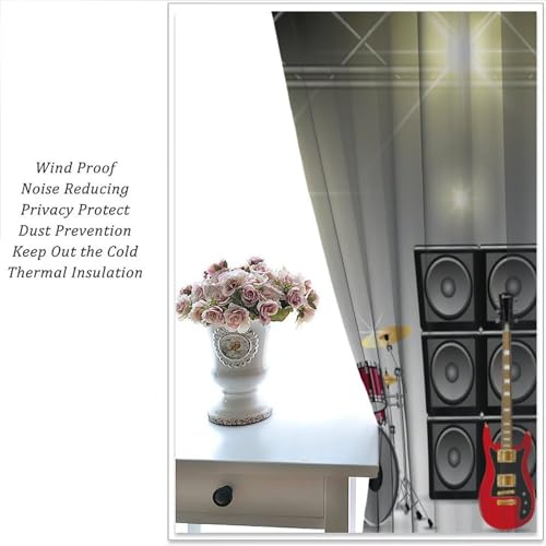 Rock Music Curtains, Teens Boys Electronic Musical Instrument Curtain Guitar Drum Speaker Window Drapes for Bedroom Living Room 42" W X 45" L(No Blackout) - color: Music-9, size: 20.5"W x 45"L (Pack of 2)