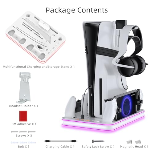 PS5 Pro / PS5 / Slim/Stand and Cooling Station with LED Controller Charging Station for PlayStation 5 Slim Disc/Pro Digital Edition Console with 3 Level Cooling Fan, WhiteLighting - color: White