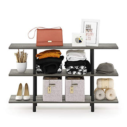 Furinno Turn-N-Tube 3-Tier Wide Display Shelf, French Oak Grey/Black - color: French Oak/Black, style: 3-Tiers