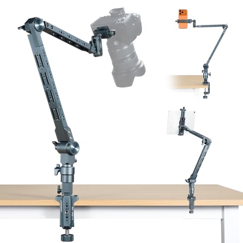 Metal Magic Arm Camera Stand, Gooseneck 360 ° rotating bracket，Flexible adjustment，5KG/11lb Load Capacity，Compatible with Phone/iPad Stand, Suitable for Kitchen/Bedside/Desk Video and Photog