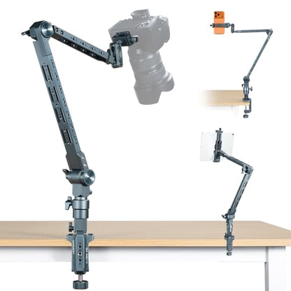 Metal Magic Arm Camera Stand, Gooseneck 360 ° rotating bracket，Flexible adjustment，5KG/11lb Load Capacity，Compatible with Phone/iPad Stand, Suitable for Kitchen/Bedside/Desk Video and Photog