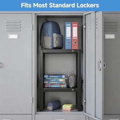 Locker Organizer Shelf, Adjustable Width and Height, Stackable Metal Locker Shelf,Locker Organizer Shelves Ideal for School, Office,Gym Lockers