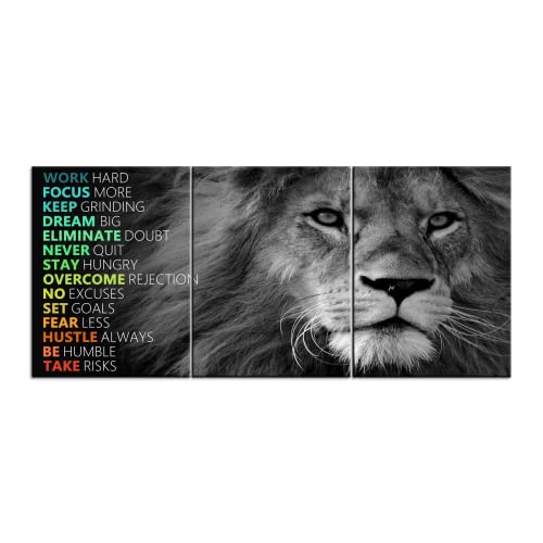 Inspirational Lion Wall Art 3 Pieces Poster Motivational Canvas Positive Wall Art Quotes Success Canvas Artwork Picture Print Framed for Home Office Living Room Gym Wall Decor [36''Wx 16''H] - color: Inspirational-4, size: 16.00" x 36.00"