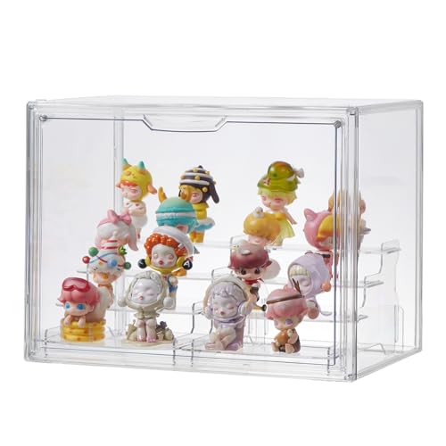 4 Tiers Clear Display Case, Plastic Storage Bins with 2 Display Risers and Magnetic Door,Stackable Display Box for Figures Showcase (XLarge -4 Tier-1 Pack) - size: XLarge -4 Tier-1 Pack