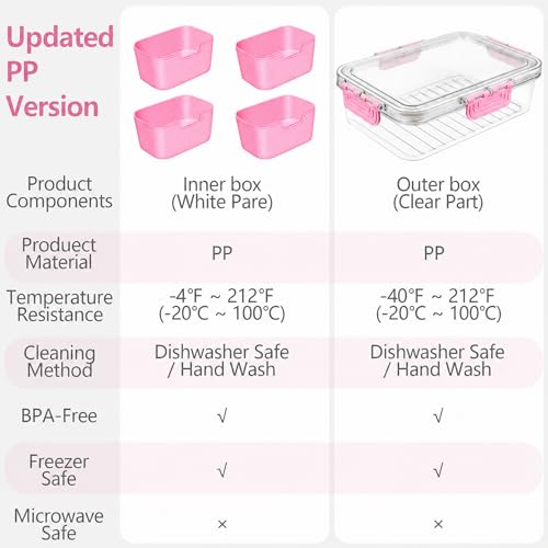 Small Snack Box Container, Updated PP Dishwasher Safe Divided Serving Tray with Lid, 4 Compartment Snack Box Container for Candy, Fruits, Charcuterie, Travel & Parties, BPA-Free, 2 Pack - color: Pink 2 Pack