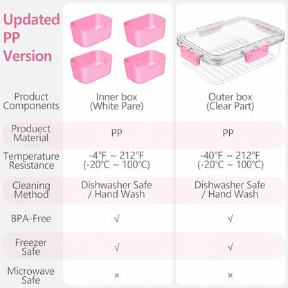 Small Snack Box Container, Updated PP Dishwasher Safe Divided Serving Tray with Lid, 4 Compartment Snack Box Container for Candy, Fruits, Charcuterie, Travel & Parties, BPA-Free, 2 Pack - color: Pink 2 Pack
