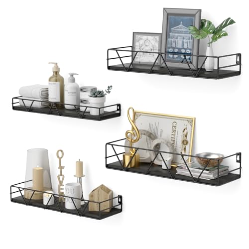 Amaoot Floating Shelves Set of 4, Home Wood Wall Shelf, Farmhouse Shelf for Bedroom, Wall Mounted Floating Shelf for Living Room, Bedroom, Bathroom, Kitchen, Office (Black) - color: Black-4pcs