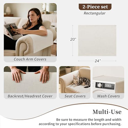 Joywell Armrest Covers Set of 2 - Textured Linen Blended, Pet-Proof Easy Fit Sofa Arm Protectors for Living Room, Recliner, Loveseat, Flat Edge Design Fits Lazy Boy, Armchair, Couch (Beige)