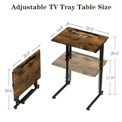 Adjustable Folding TV Tray Table,TV Dinner Small Foldable C-Shaped End Table for Eating,6 Height Adjustable Slide Under Couch Side with Sturdy MDF Top,No Assembly(Brown,2Pcs) - color: Brown, size: 2PCS