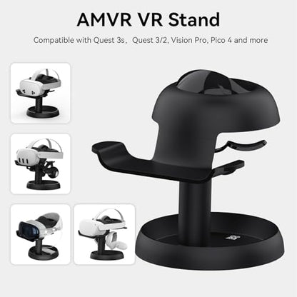 AMVR VR Headset Stand Holder Compatible with Quest 3s/Quest 3/Vision Pro/Quest 2/Pico 4/for PSVR 2 - Universal VR Headset Display Dock, Stable Bracket Storage Round Base, Mount Install Easy - color: Black