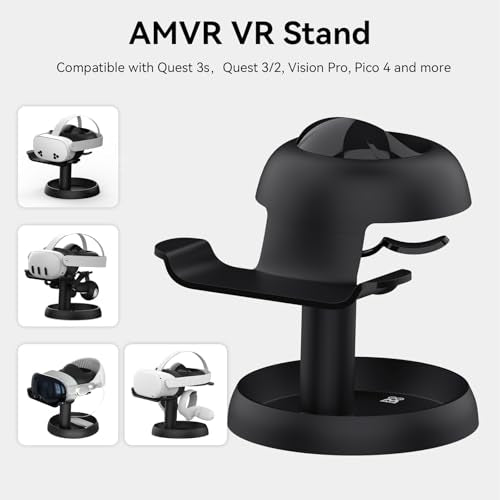 AMVR VR Headset Stand Holder Compatible with Quest 3s/Quest 3/Vision Pro/Quest 2/Pico 4/for PSVR 2 - Universal VR Headset Display Dock, Stable Bracket Storage Round Base, Mount Install Easy - color: Black
