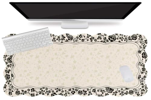 L-SPOUTTO Vintage Floral Mouse Pad,Aesthetic Scalloped Desk Mat XXL Large Gaming Mousepad,35.4x15.7in Non-Slip Keyboard Pad Waterproof Desktop Mat for Laptop Computer Work Game Office-Seamless Floral - color: Seamless Floral