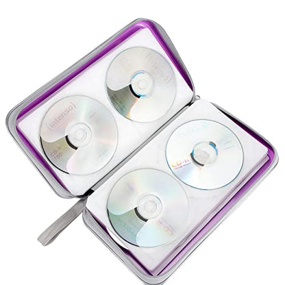 Siveit CD/DVD Case Holder, 80 Capacity Hard Plastic Disc Cases Storage Binder for Car, Home, Office, Travel (Purple) - color: Purple