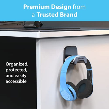 TotalMount Gaming Headset Hanger – Includes Removable Adhesive Strips for Easy, Damage-Free Wall, Desk, or PC Mounting (Black Headphone Hook with Premium Silicone Cradle – One Pack) - style: Premium Black