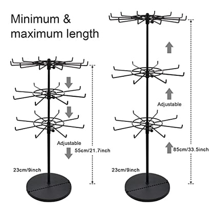 Polmart Heavy Duty Dual Heights (Stand & Tiers) Adjustable Countertop Spinner Display Stand (Black, 3-Tier) - color: Black