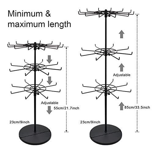 Polmart Heavy Duty Dual Heights (Stand & Tiers) Adjustable Countertop Spinner Display Stand (Black, 3-Tier) - color: Black