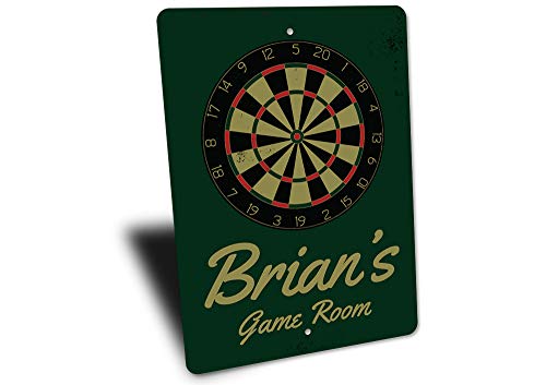 Brian's Game Room Personalized Name Aluminum Metal Sign for Man Cave Wall Decor Entertainment Space Hanging Plaque with Pre-Drilled Holes 10x14 Inch - size: 1) 10" x 14" Inches