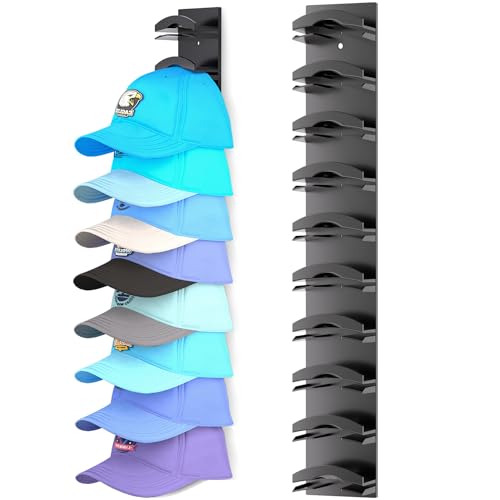 Hat Organizer for Baseball Caps, Hat Rack for Wall with Strong Adhesive Hold up to 10 Hats, Hat Hanger Holder Display for Door Closet, Cap Organizer Storage Multilayer Two Mounting Option(Black) - color: Black, style: 1pcs