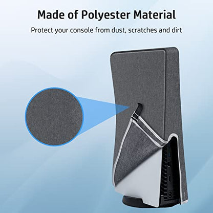 Wigearss vertical Mode Dust Cover for PS5 Console 1680D Oxford Cloth Anti-Scratch Waterproof Dust Guard Backend Cutaway Design - color: Vertical-Gray