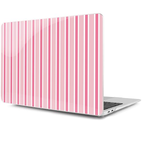 MEEgoodo for MacBook Air 13.3 inch Case 2021 2020 2019 2018 A2337 M1 A2179 A1932, Laptop Shell for MacBook Air M1 with Keyboard Webcam Cover & Trackpad Film & Type C Adapter, Light Pink&White Stripes - color: Light Pink&White Stripes