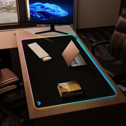 Cacoy 55"x27.5" Extra Large RGB Gaming Mouse Pad XXL, Extended LED Computer Keyboard Mouse Mat with 9 Light Mode, Oversize Office Desk Matt for Desktop with Stitched Edge & Non-Slip Rubber Base, Black - color: Rgb, size: 55" x 27.5"