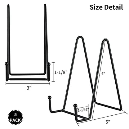 IBosins 5 Pack 6 Inch Plate Holder Display Stands, Metal Black Frame Stand for Picture, Book, Photo Easel, Creation, Collectibles - color: Black, size: 6 Inch