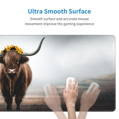 Highland Cow Gaming Mouse Pad, Large Non-Slip Rubber Base Mousepad XL 31.5x11.8in, Keyboard Mouse Mat, Desk Pad with Stitched Edges for Gamer Home&Office - color: 13