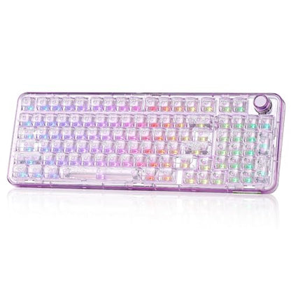YUNZII X98 QMK/VIA Wireless Mechanical Gaming Keyboard with Knob,Tri-Mode BT5.0/USB-C/2.4GHz Hot Swappable Keyboard,Pre-lubed Switches Gasket Mount RGB Backlit for Wins/Mac (Purple, Crystal Switch) - color: Purple, size: Crystal Switch