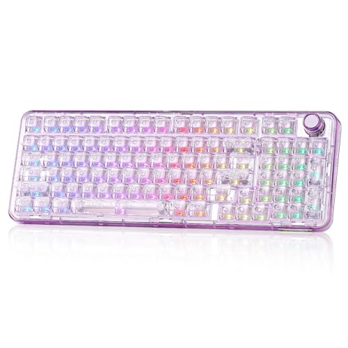 YUNZII X98 QMK/VIA Wireless Mechanical Gaming Keyboard with Knob,Tri-Mode BT5.0/USB-C/2.4GHz Hot Swappable Keyboard,Pre-lubed Switches Gasket Mount RGB Backlit for Wins/Mac (Purple, Crystal Switch) - color: Purple, size: Crystal Switch