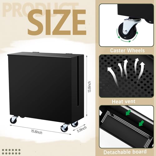 Briwooody Extra Large Cable Management Box with Caster Wheels Adjustable Cord Hider Box for Power Strip Metal Router Hider Organizer Surge Protector Storage Organizer for Office, Home(Black) - color: Black