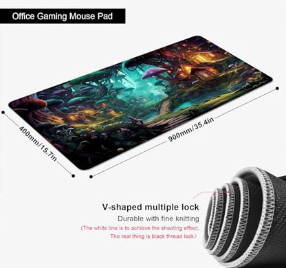 Mushroom Anime Desk Mat, Fairy Forest Large Gaming Mouse Pad for Laptop Computer, Tabletop Magic Play Mats Full Desk Mouse Pads, Fantasy Art XXL Playmat Mousepad - color: Fairy Forest Mushroom