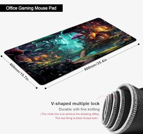Mushroom Anime Desk Mat, Fairy Forest Large Gaming Mouse Pad for Laptop Computer, Tabletop Magic Play Mats Full Desk Mouse Pads, Fantasy Art XXL Playmat Mousepad - color: Fairy Forest Mushroom