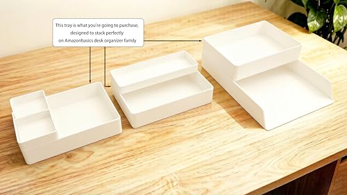 Amazon Basics Rectangular Plastic Desk Organizer with Storage Trays, Accessory Tray, Drawer Organizer, 9.4 x 6.7 x 2 inch, White - size: 9.4" x 6.7" x 2"
