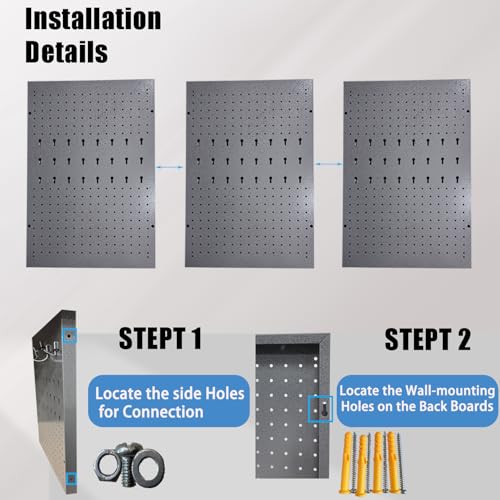 Metal Pegboard Wall Organizer 3 Packs Metal Pegboard Kit with 115 PCS Hooks Pegboard Panels Tool Organizer for Garage,Warehouse, - size: 3 packs+115hooks