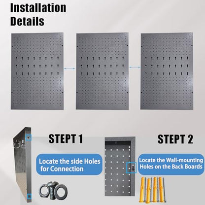 Metal Pegboard Wall Organizer 3 Packs Metal Pegboard Kit with 115 PCS Hooks Pegboard Panels Tool Organizer for Garage,Warehouse, - size: 3 packs+115hooks