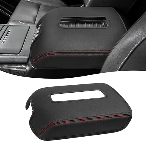Center Console Armrest Cover for GMC Sierra & Chevrolet Silverado 2014-2018, Tahoe & Yukon & Suburban 2015-2020, Bucket Seat, Car Armrest Protector, Black Red Stitching - color: Black Red