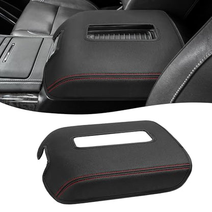 Center Console Armrest Cover for GMC Sierra & Chevrolet Silverado 2014-2018, Tahoe & Yukon & Suburban 2015-2020, Bucket Seat, Car Armrest Protector, Black Red Stitching - color: Black Red