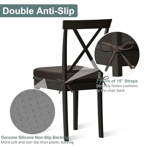 Shinnwa Seat Cushion for Dining Chairs, Patented Design Memory Foam Dining Chair Pad with Ties and Washable Cover, 17" x 16" x 2", Dark Brown - color: Dark Brown