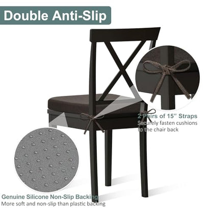 Shinnwa Seat Cushion for Dining Chairs, Patented Design Memory Foam Dining Chair Pad with Ties and Washable Cover, 17" x 16" x 2", Dark Brown - color: Dark Brown